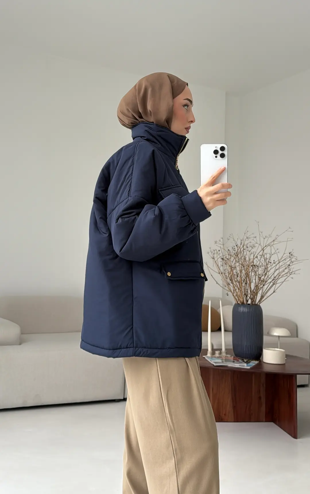 Elyaf Dolgulu Hafif Mont Lacivert - Görsel 6