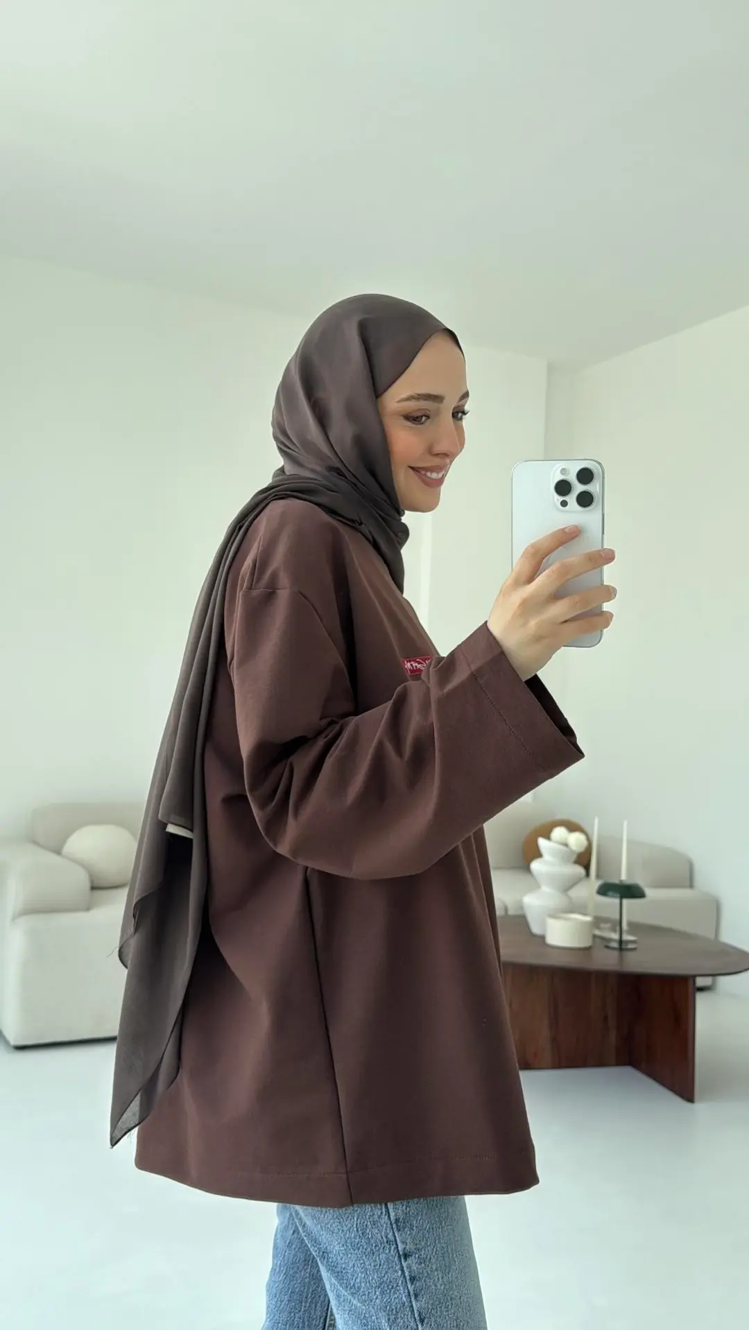 Etiket Baskılı  Sweatshirt Kahve - Görsel 3