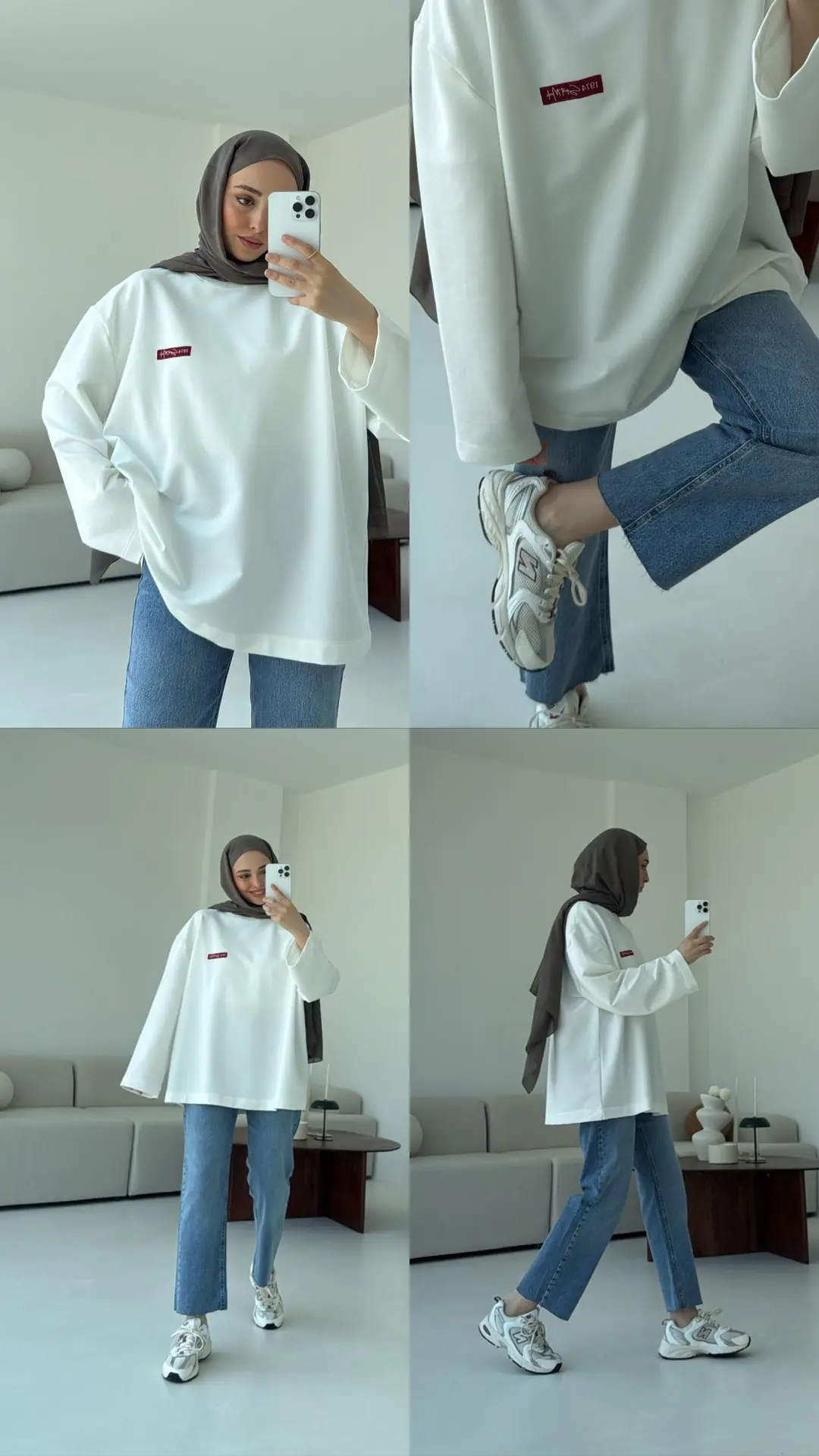 Etiket Baskılı  Sweatshirt Beyaz