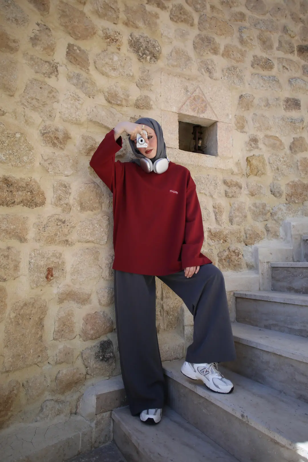 Etiket Baskılı Sweatshirt Kırmızı - Görsel 4