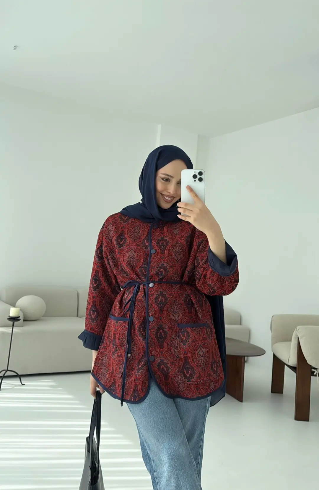 Etnik Desen Bağlamalı Ceket