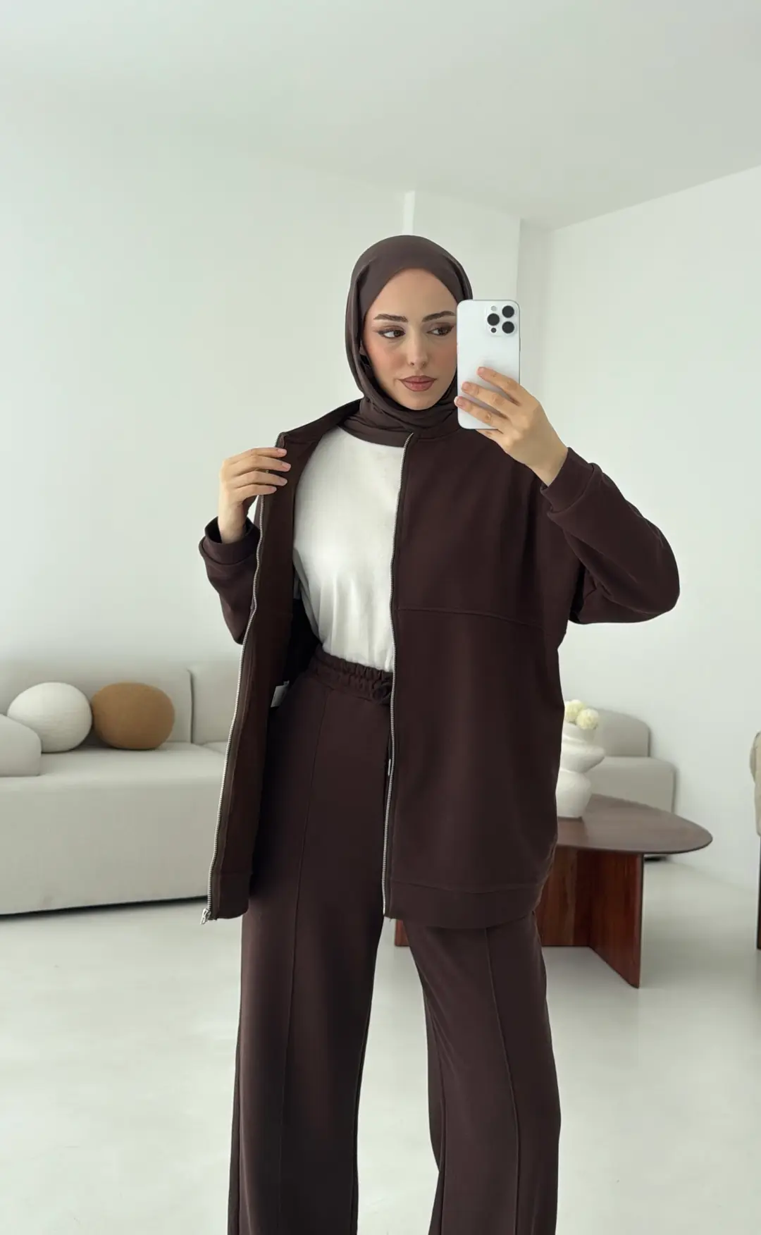 Fermuarlı 3 İplik Takım Kahve - Görsel 3