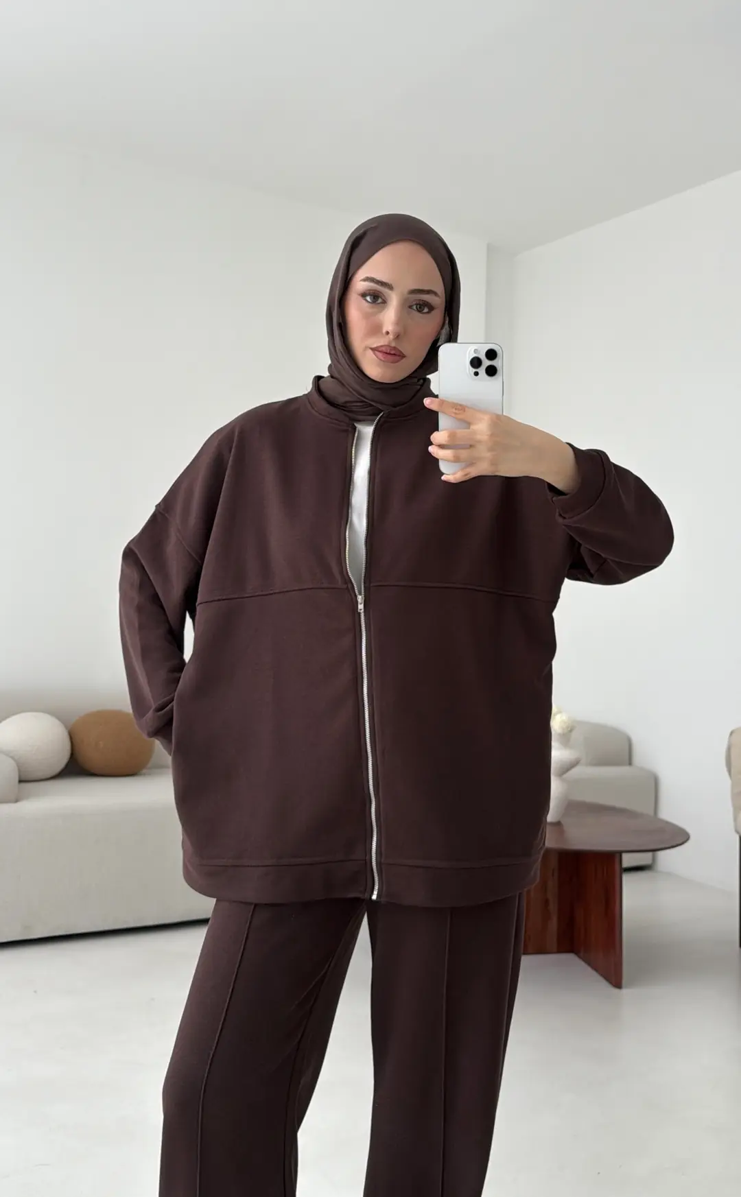 Fermuarlı 3 İplik Takım Kahve - Görsel 4