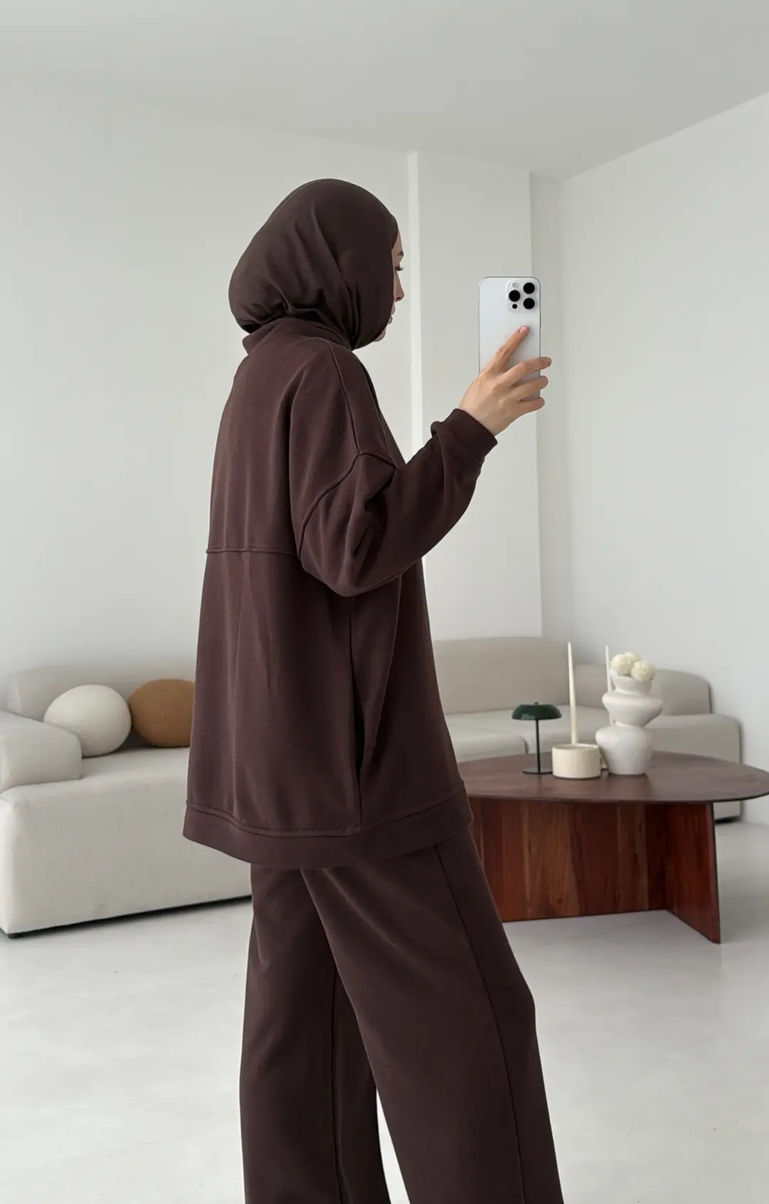 Fermuarlı 3 İplik Takım Kahve - Görsel 5