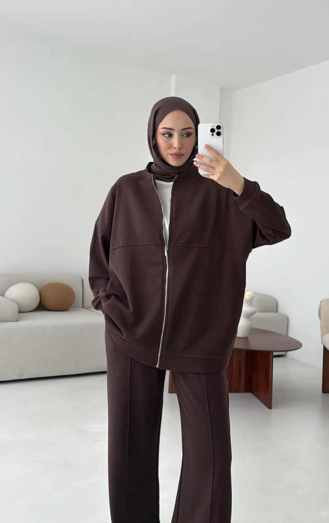 Fermuarlı 3 İplik Takım Kahve - Görsel 6