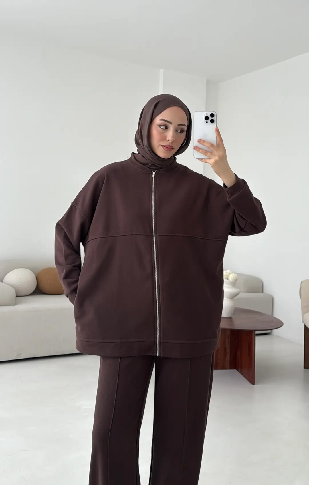 Fermuarlı 3 İplik Takım Kahve - Görsel 7