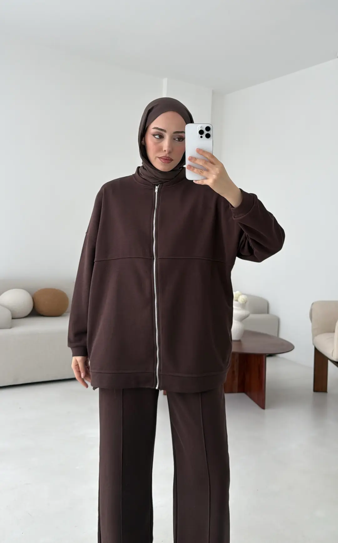 Fermuarlı 3 İplik Takım Kahve - Görsel 8