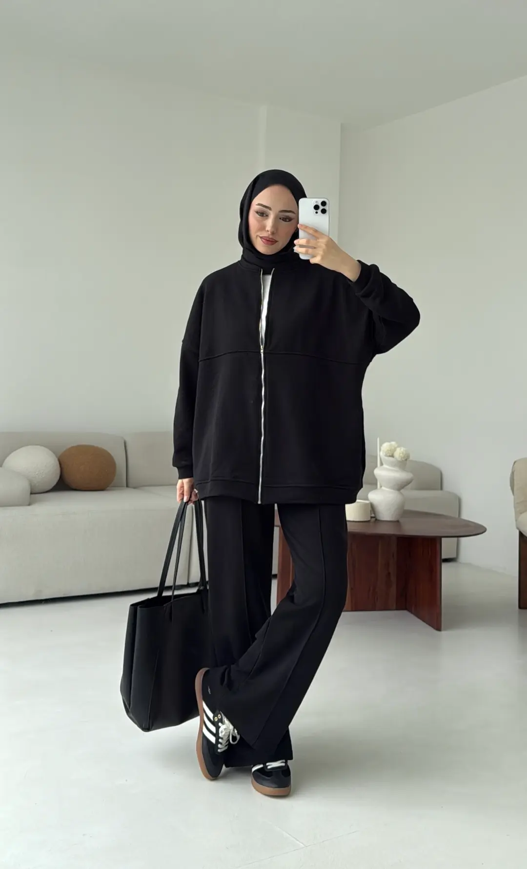 Fermuarlı 3 İplik Takım Siyah