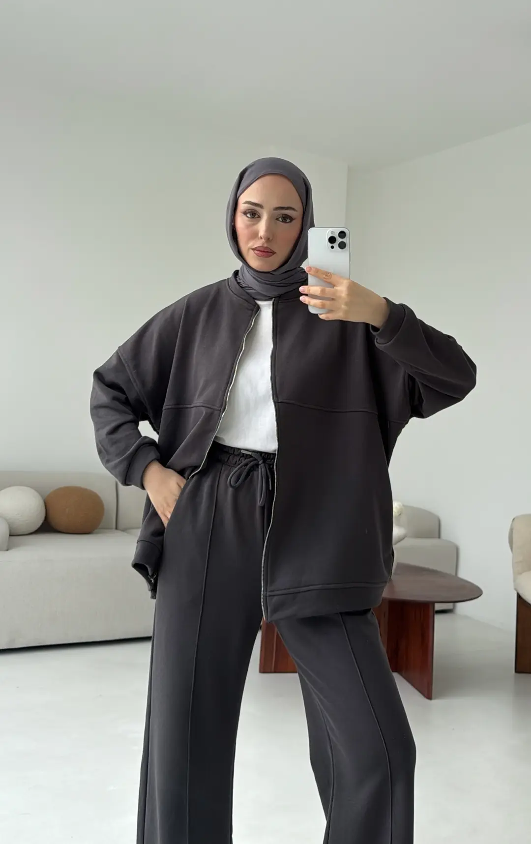 Fermuarlı 3 İplik Takım Gri - Görsel 2