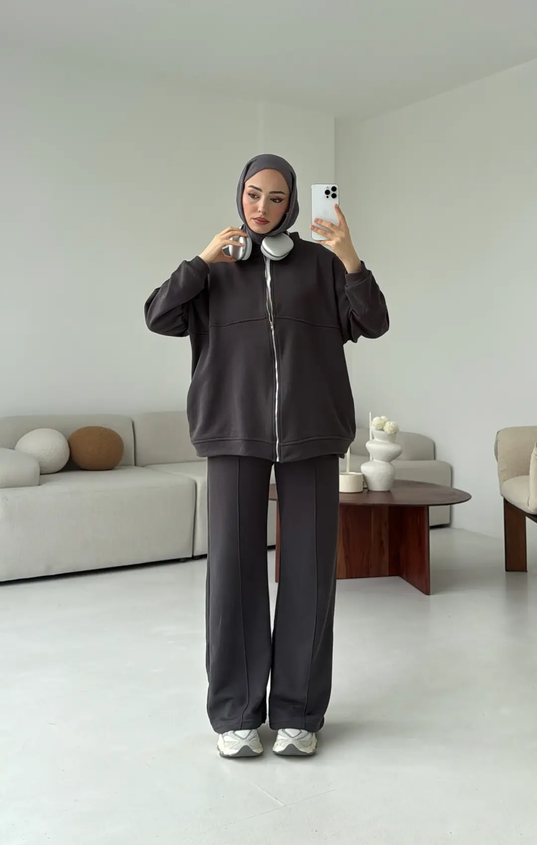 Fermuarlı 3 İplik Takım Gri - Görsel 3