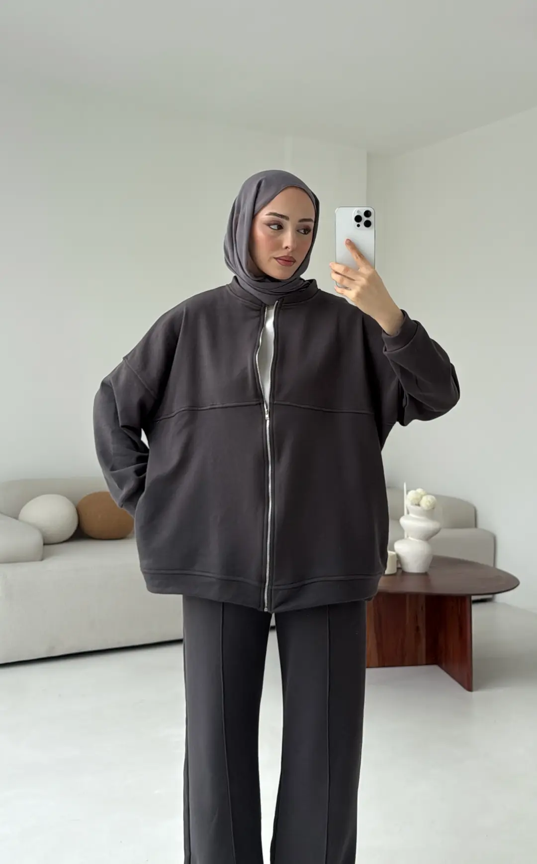 Fermuarlı 3 İplik Takım Gri - Görsel 4