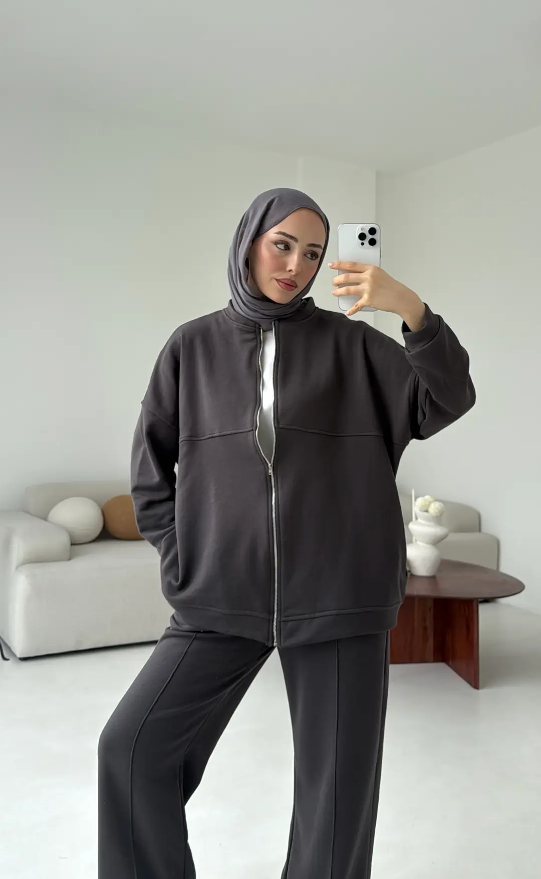 Fermuarlı 3 İplik Takım Gri - Görsel 6