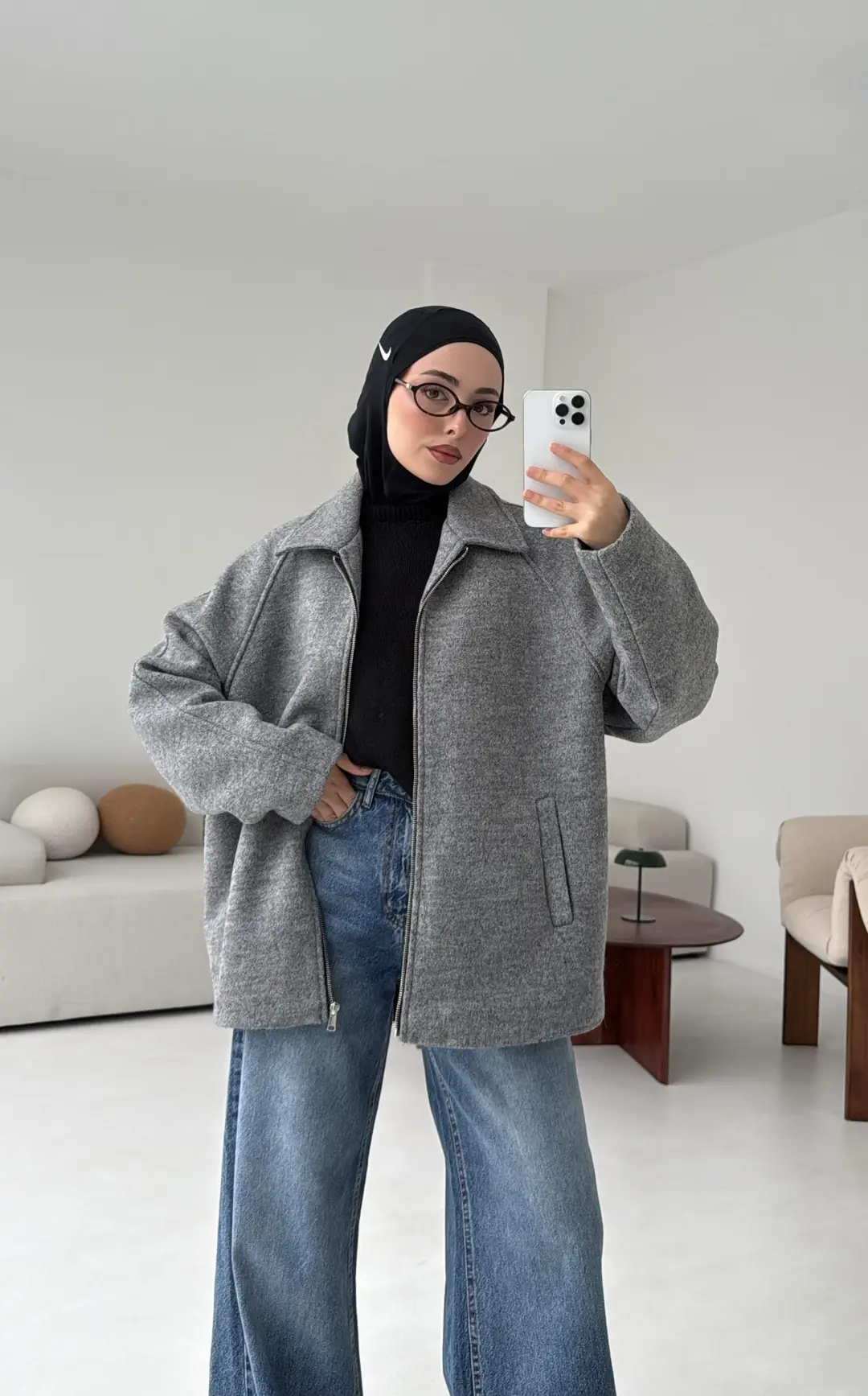 Fermuarlı Premıum Kece Ceket Gri - Görsel 4