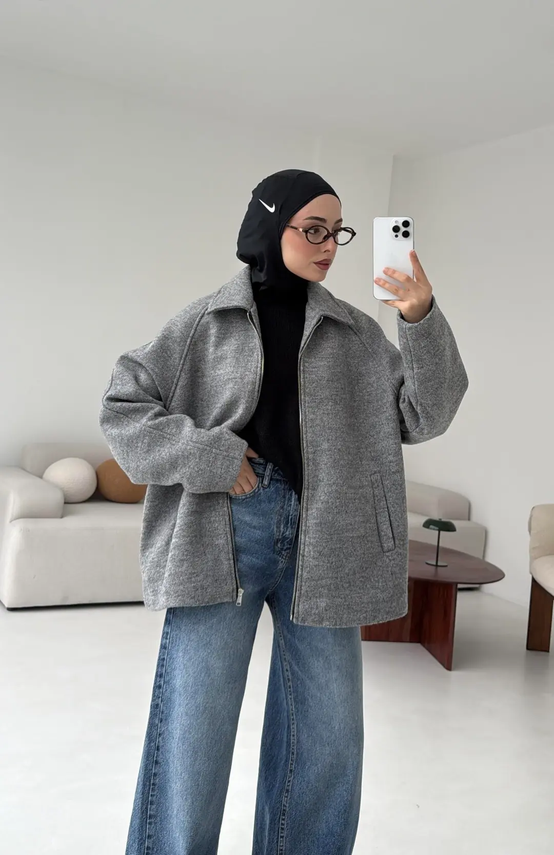 Fermuarlı Premıum Kece Ceket Gri - Görsel 5