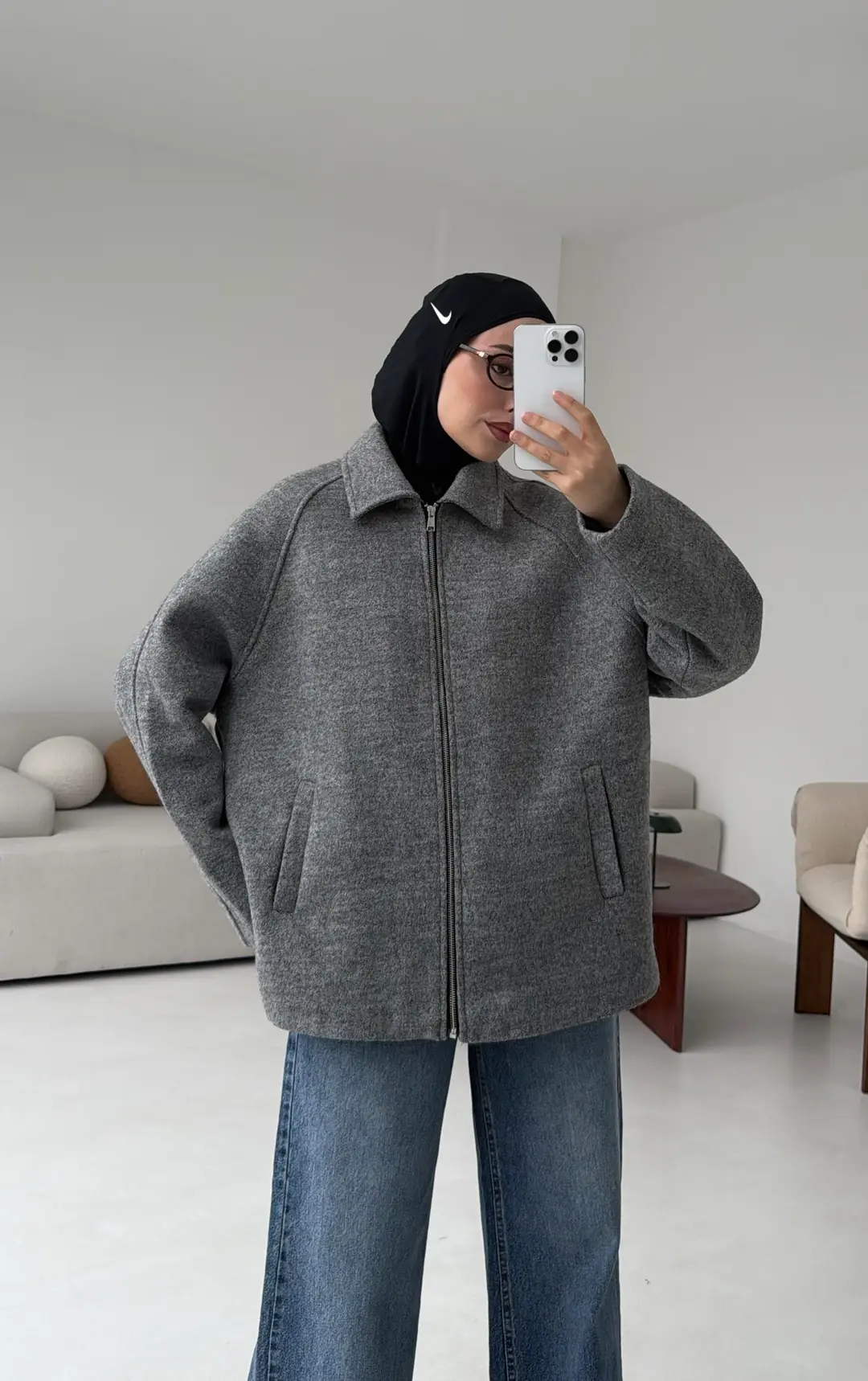 Fermuarlı Premıum Kece Ceket Gri - Görsel 8