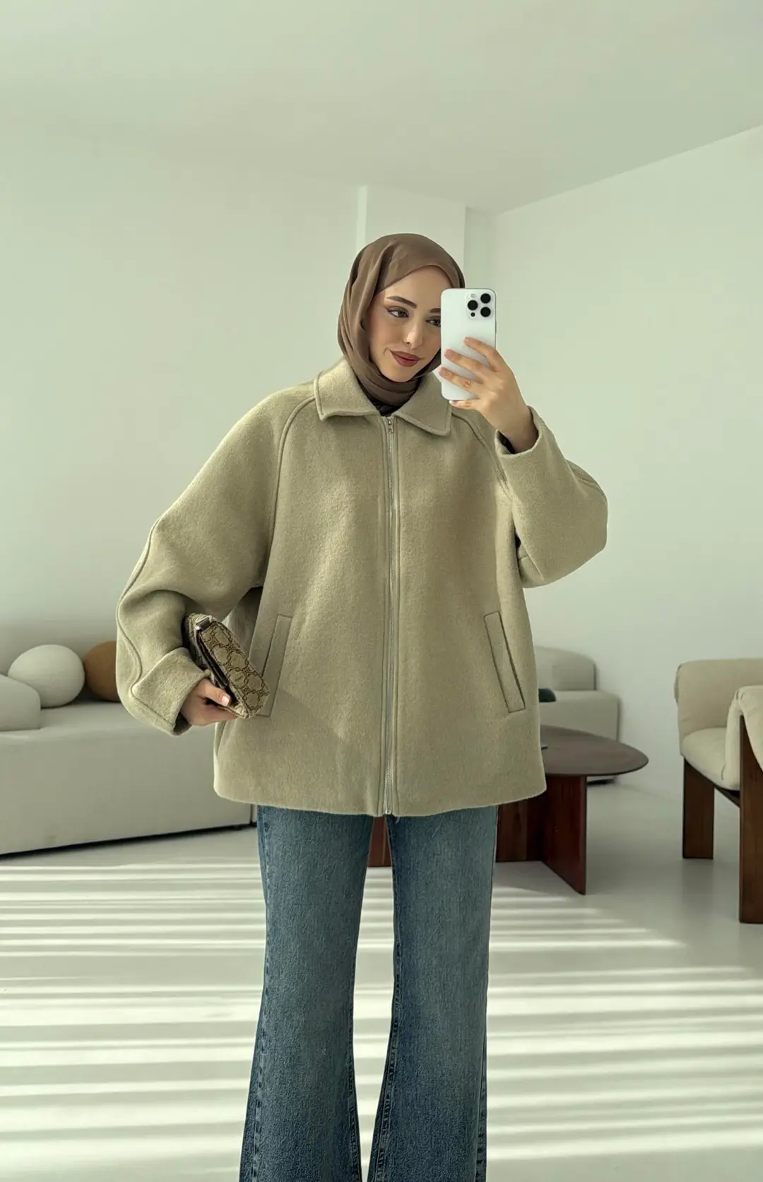 Fermuarlı Premıum Kece Ceket Küf Yeşili - Görsel 2