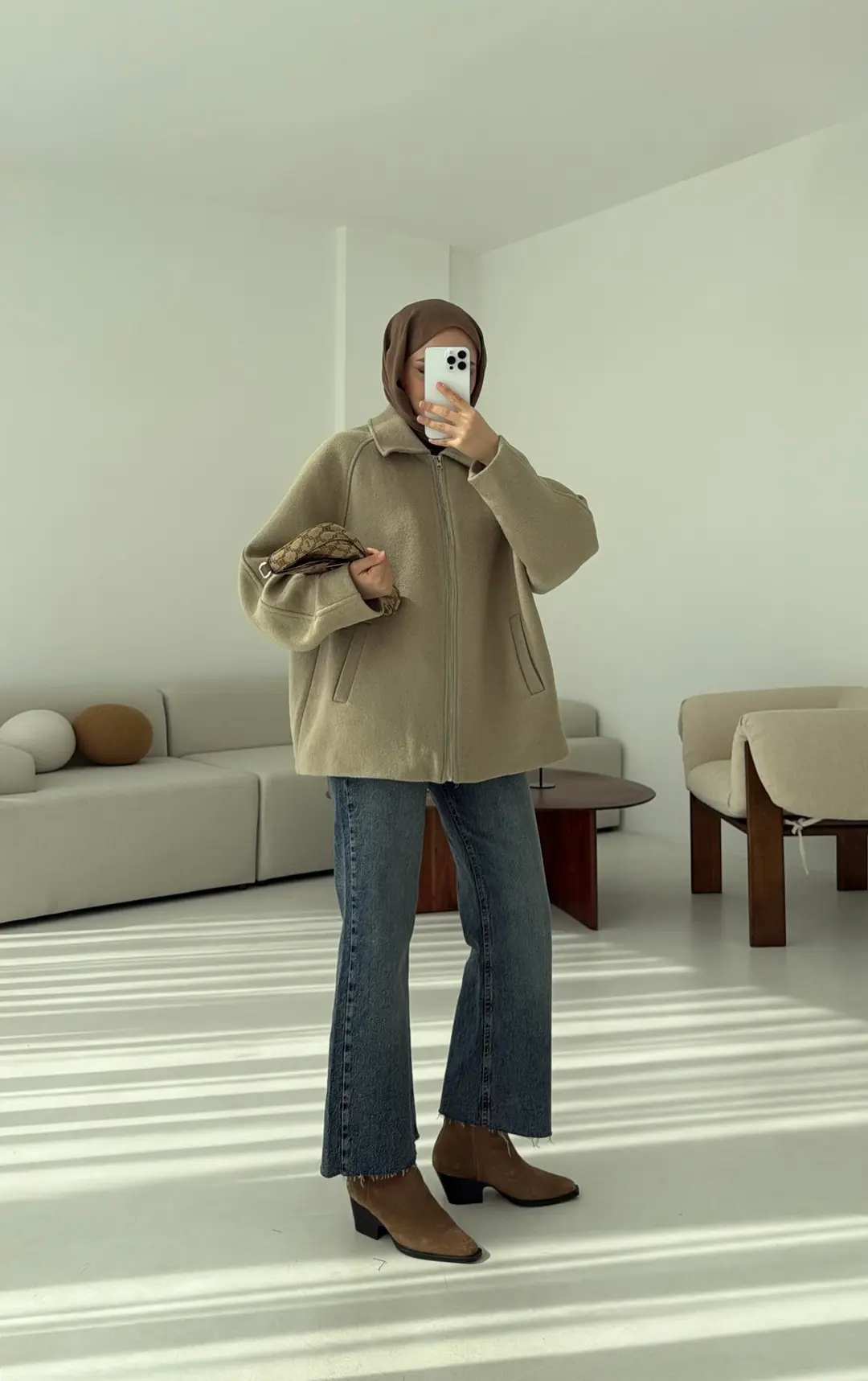 Fermuarlı Premıum Kece Ceket Küf Yeşili - Görsel 3