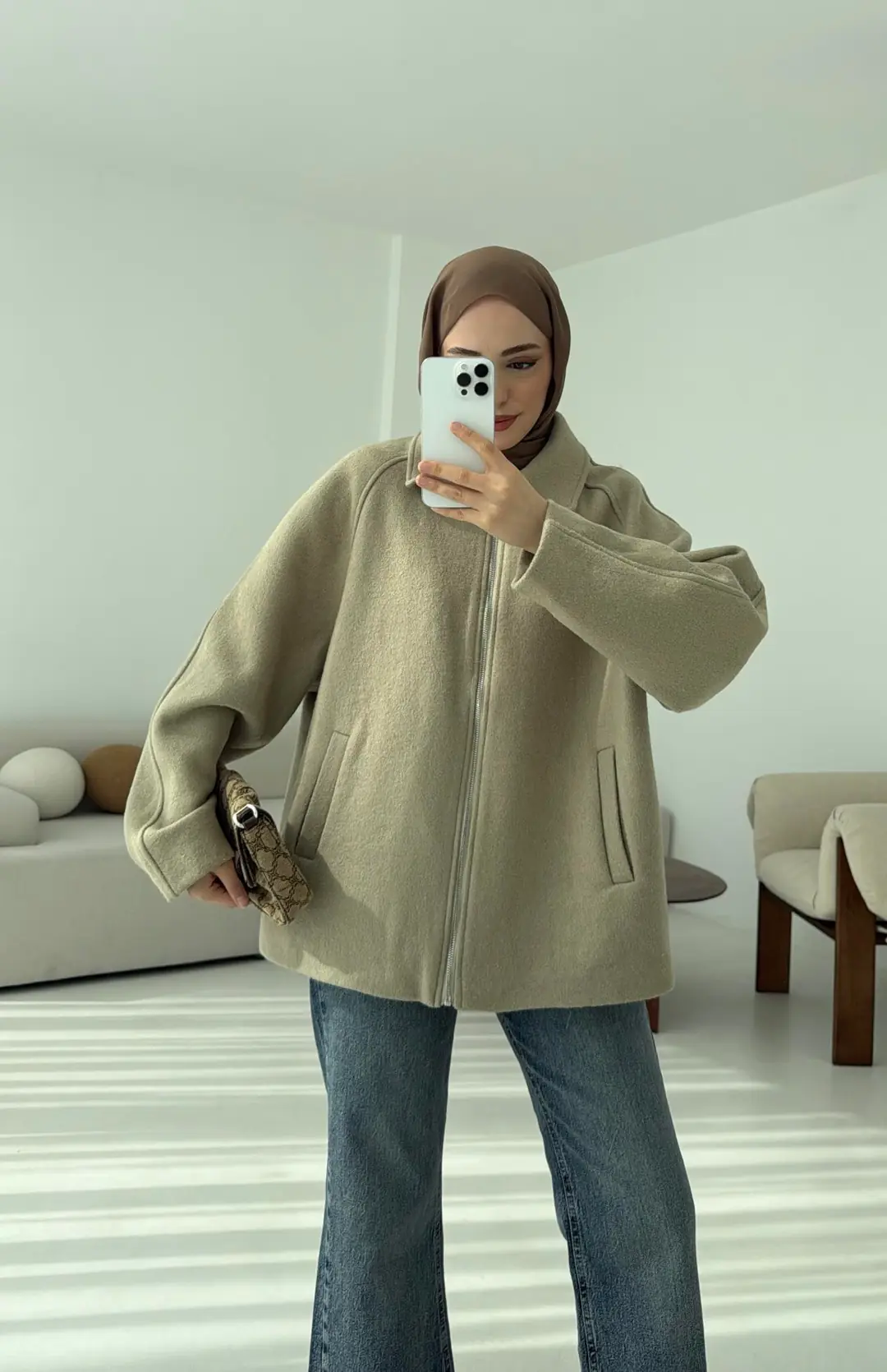 Fermuarlı Premıum Kece Ceket Küf Yeşili - Görsel 4