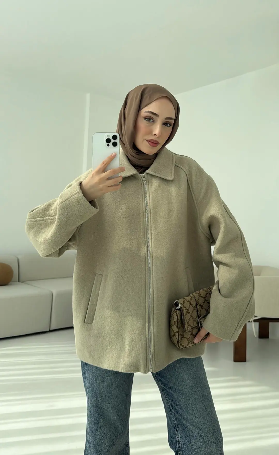 Fermuarlı Premıum Kece Ceket Küf Yeşili - Görsel 5