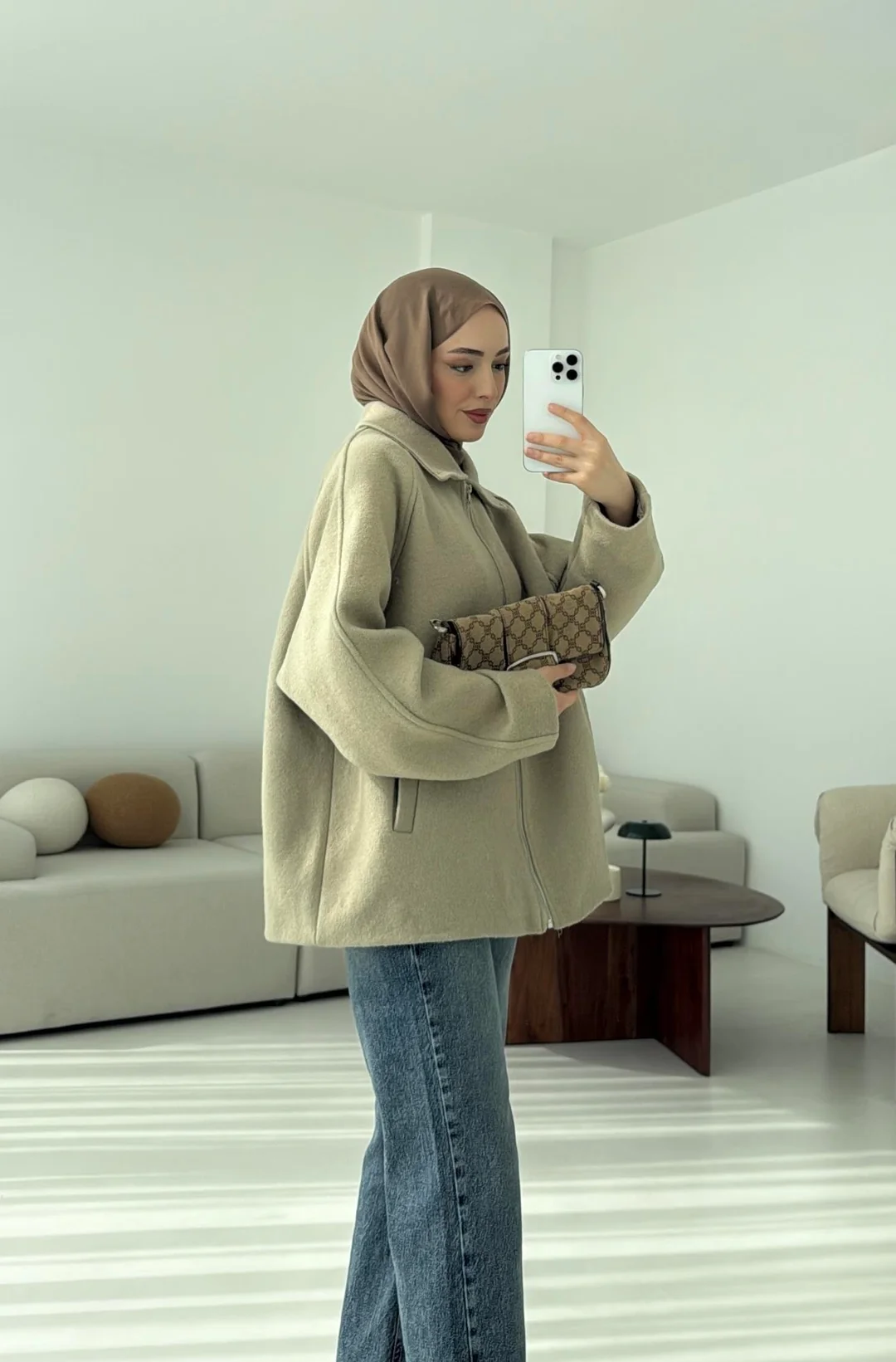 Fermuarlı Premıum Kece Ceket Küf Yeşili - Görsel 6