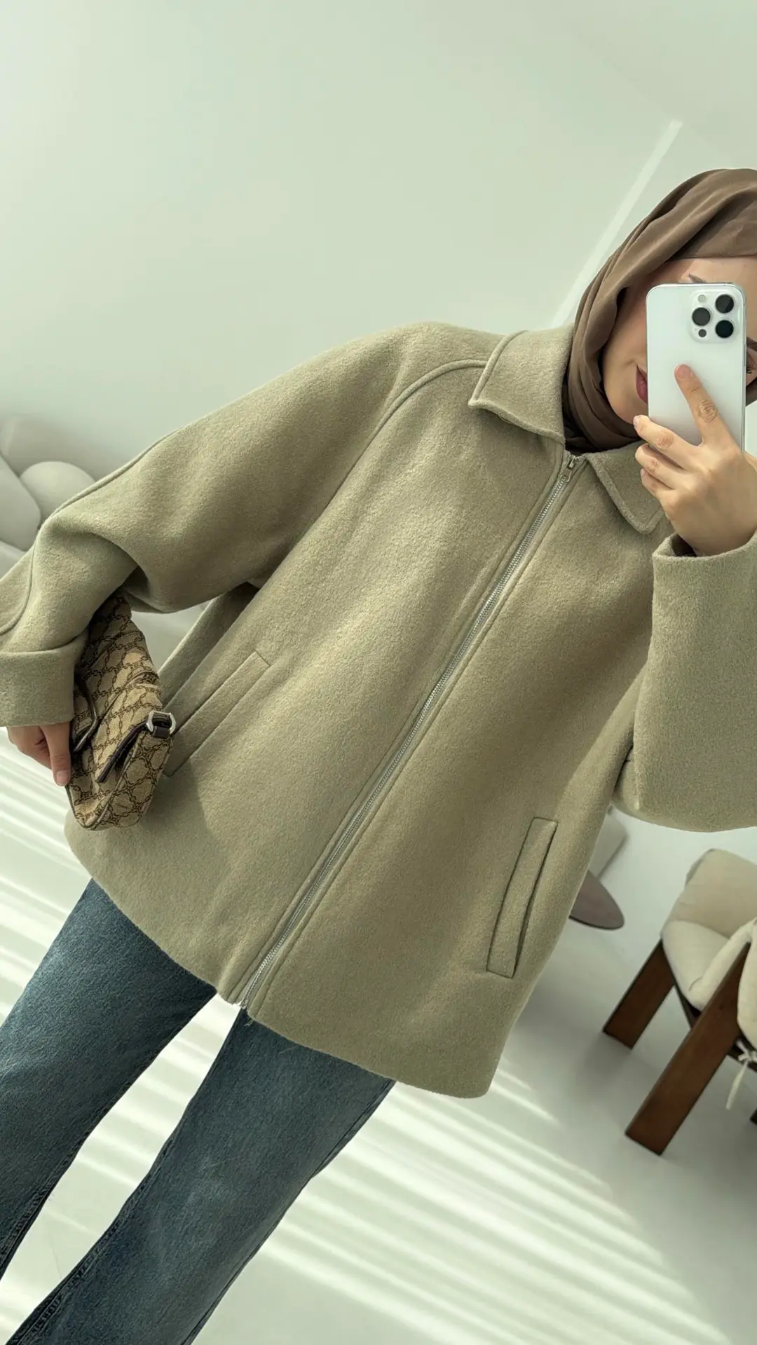 Fermuarlı Premıum Kece Ceket Küf Yeşili - Görsel 8