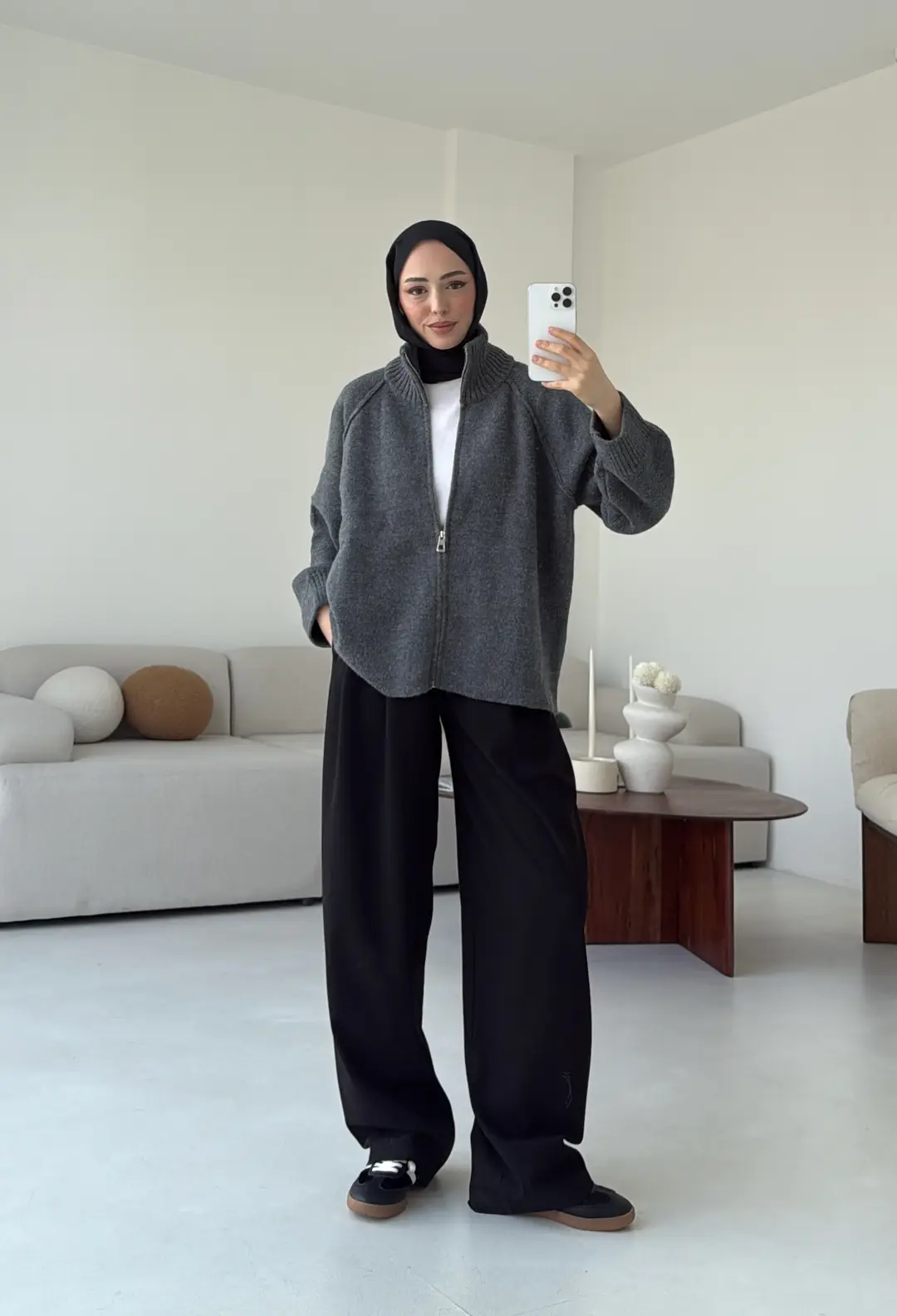 Fermuarlı Şardonlu Hırka Antrasit - Görsel 3