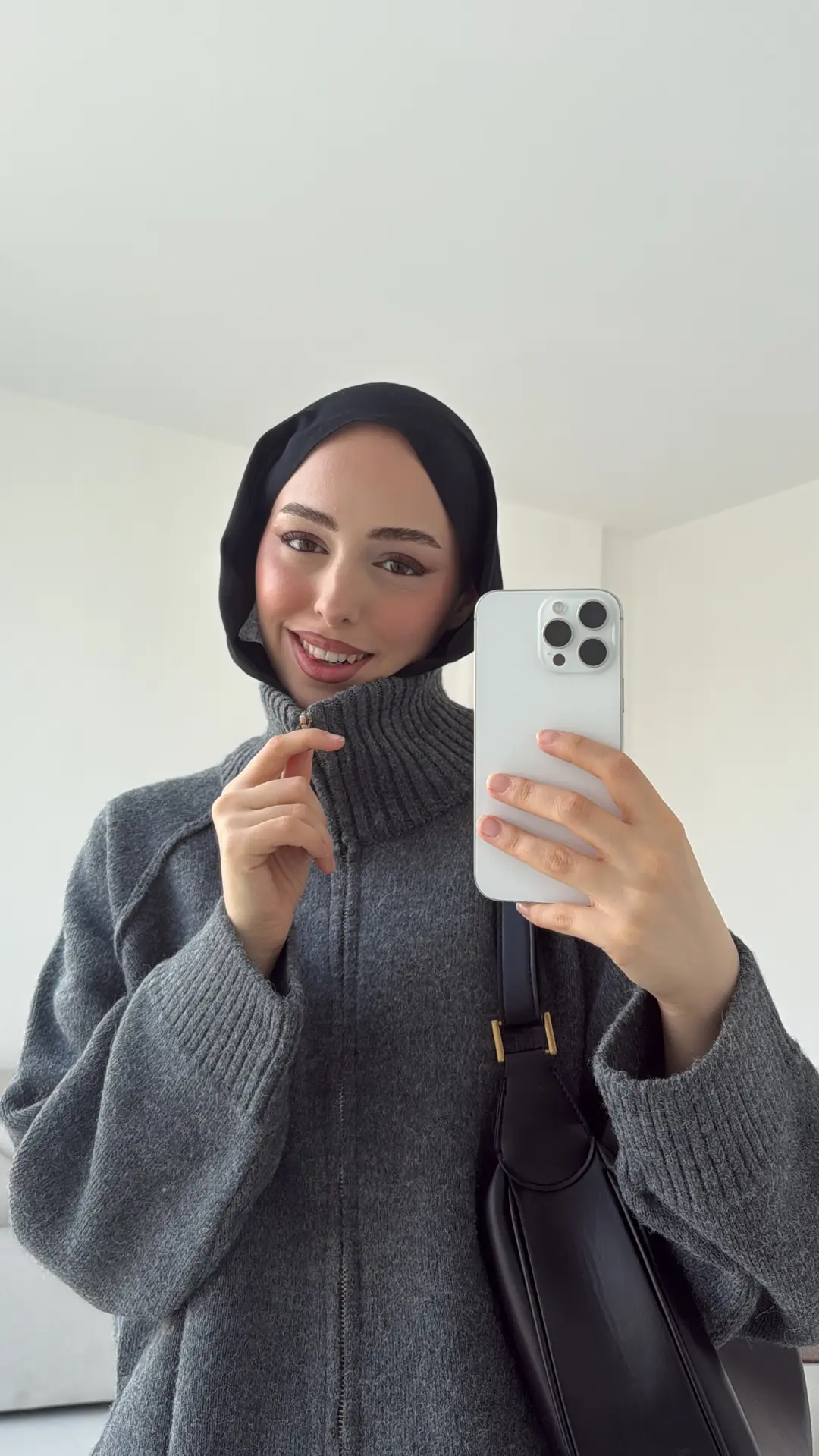 Fermuarlı Şardonlu Hırka Antrasit - Görsel 6