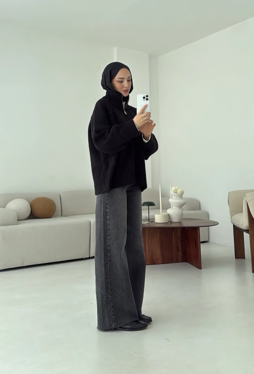 Fermuarlı Şardonlu Hırka Siyah - Görsel 9