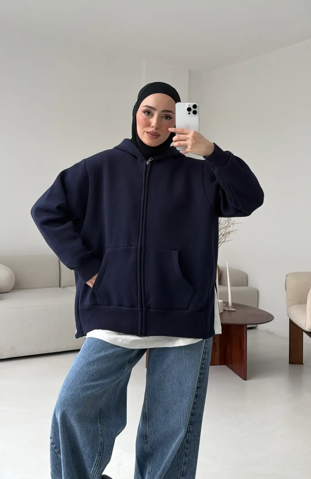 Fermuarlı Şardonlu Sweatshirt Lacivert - Görsel 3