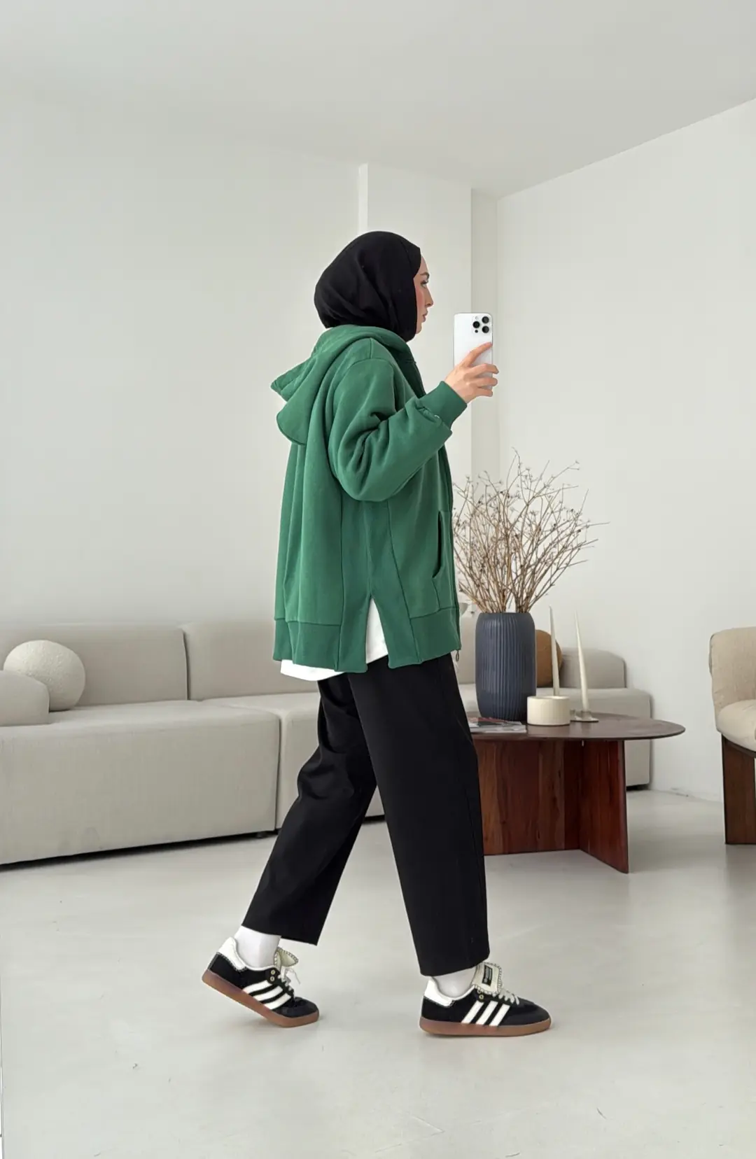 Fermuarlı Şardonlu Sweatshirt Zümrüt - Görsel 2