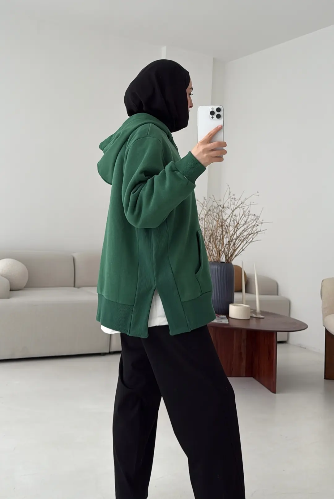 Fermuarlı Şardonlu Sweatshirt Zümrüt - Görsel 4