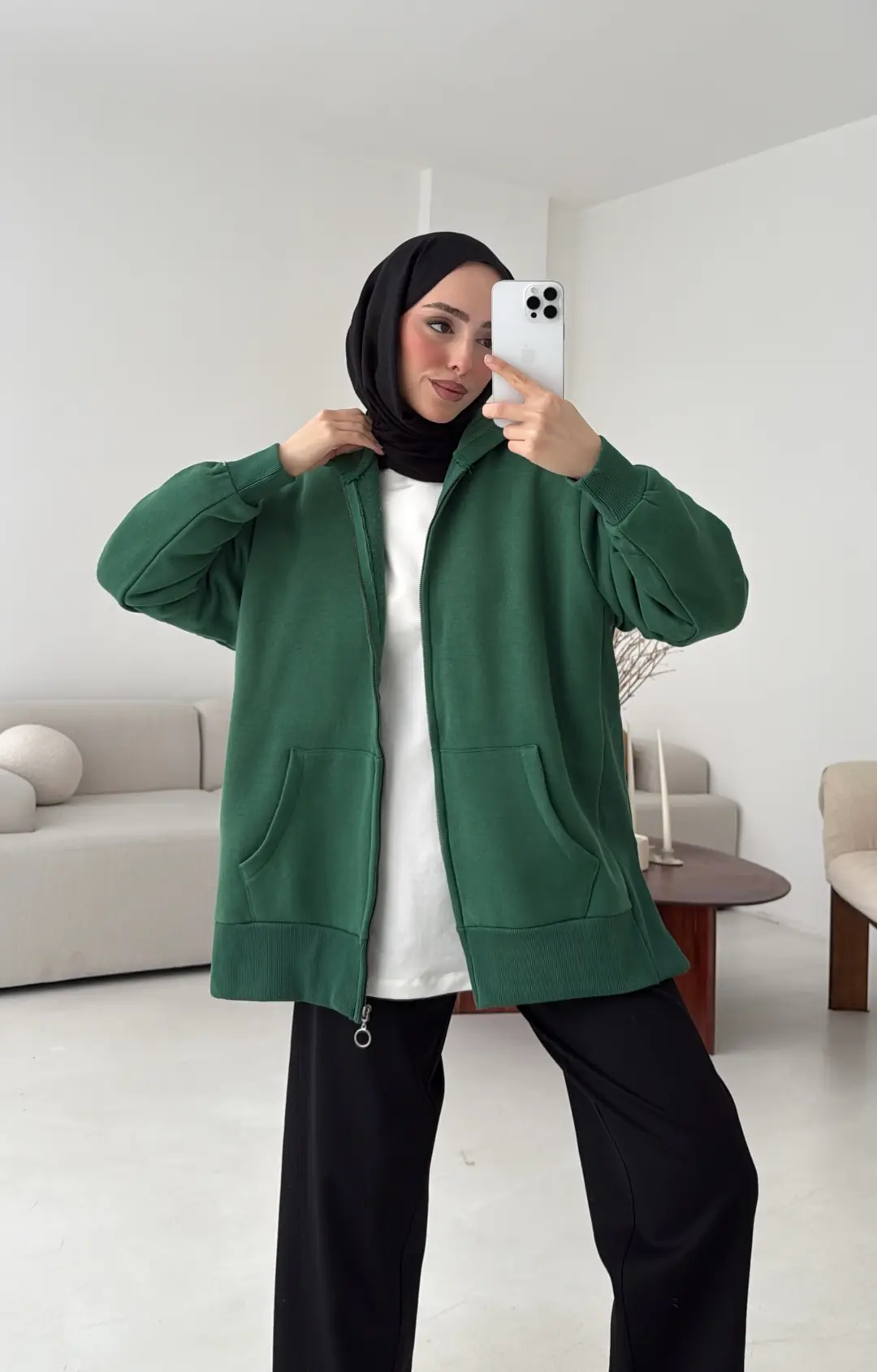Fermuarlı Şardonlu Sweatshirt Zümrüt - Görsel 5