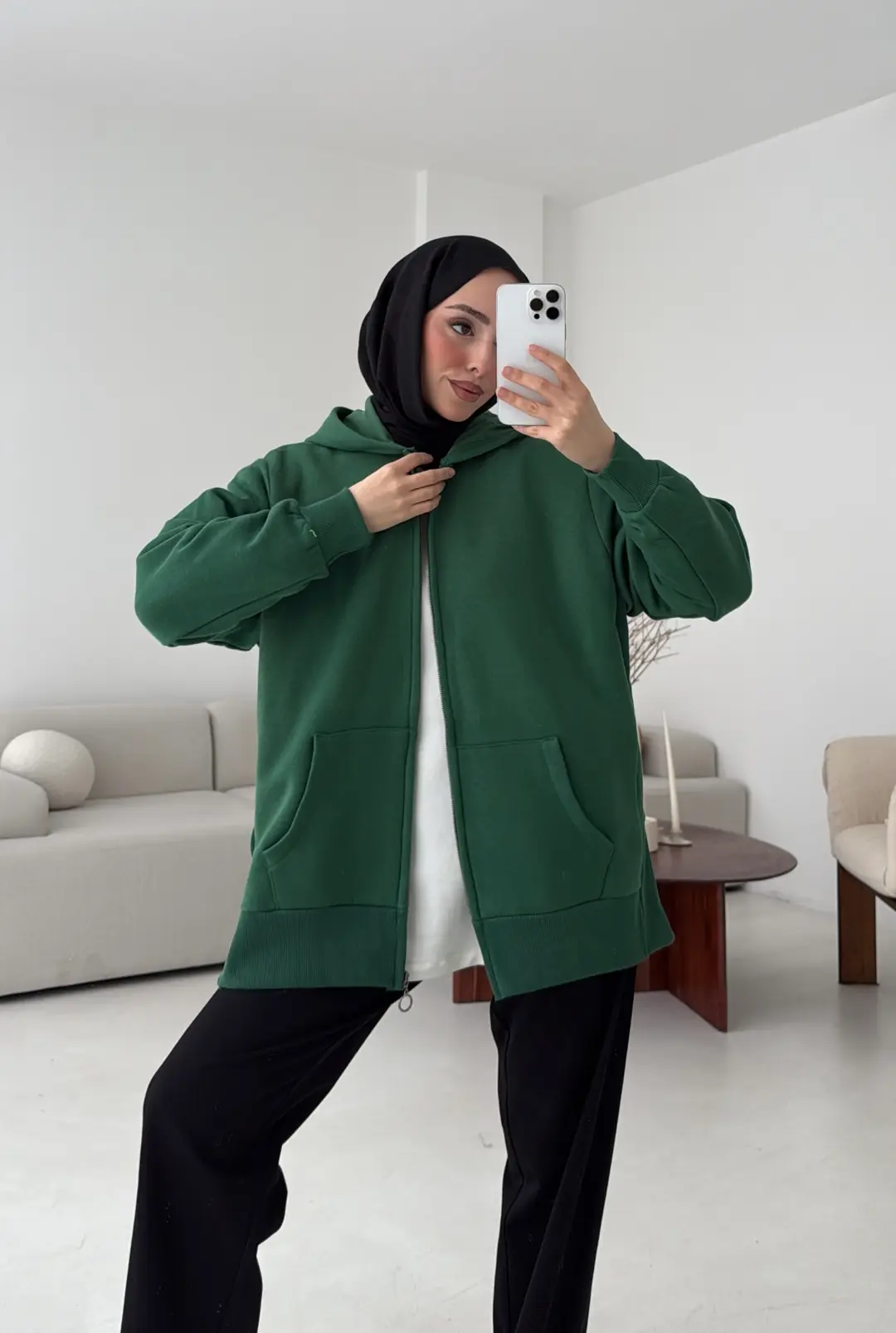 Fermuarlı Şardonlu Sweatshirt Zümrüt - Görsel 6