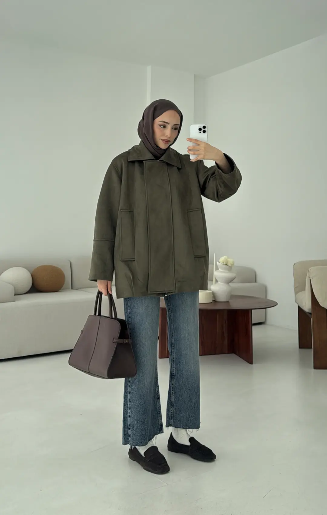 Fermuarlı Süet Ceket Haki