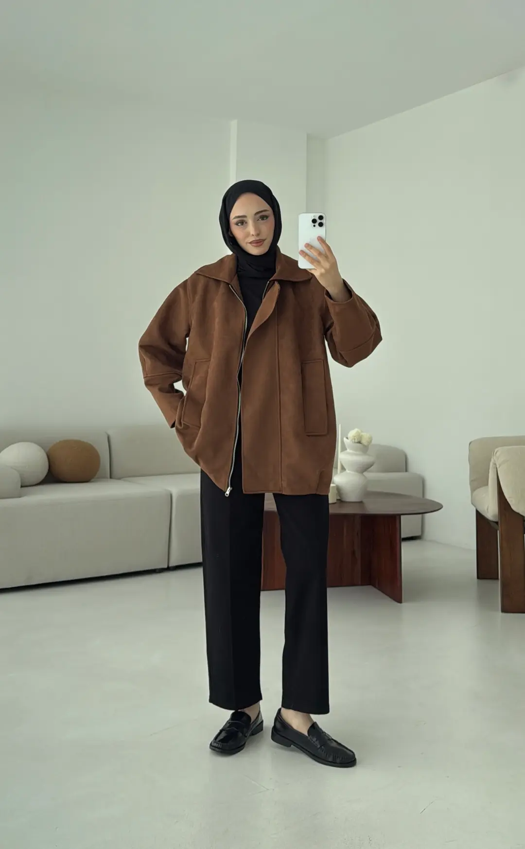 Fermuarlı Süet Ceket Taba - Görsel 3