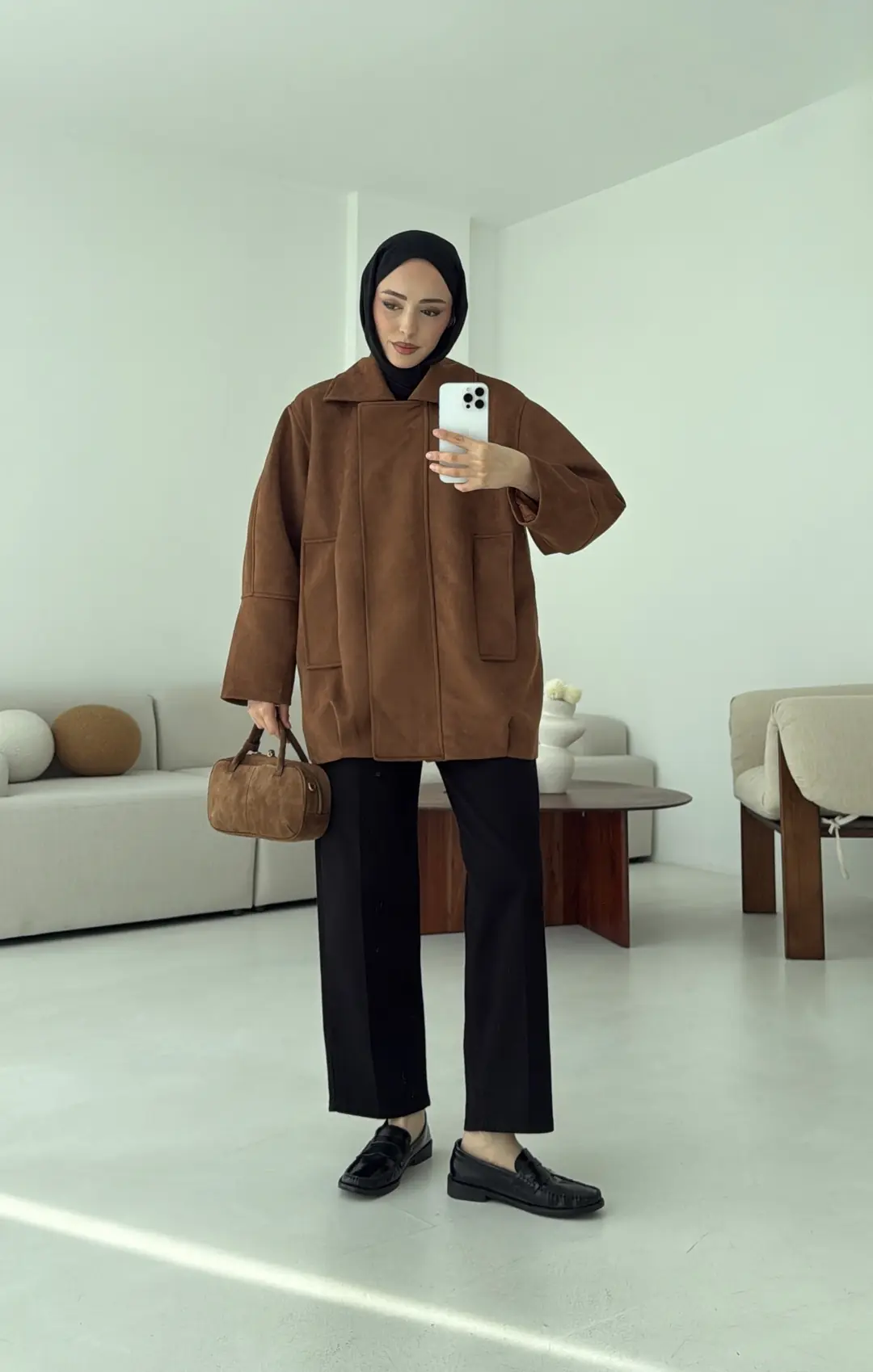 Fermuarlı Süet Ceket Taba - Görsel 6