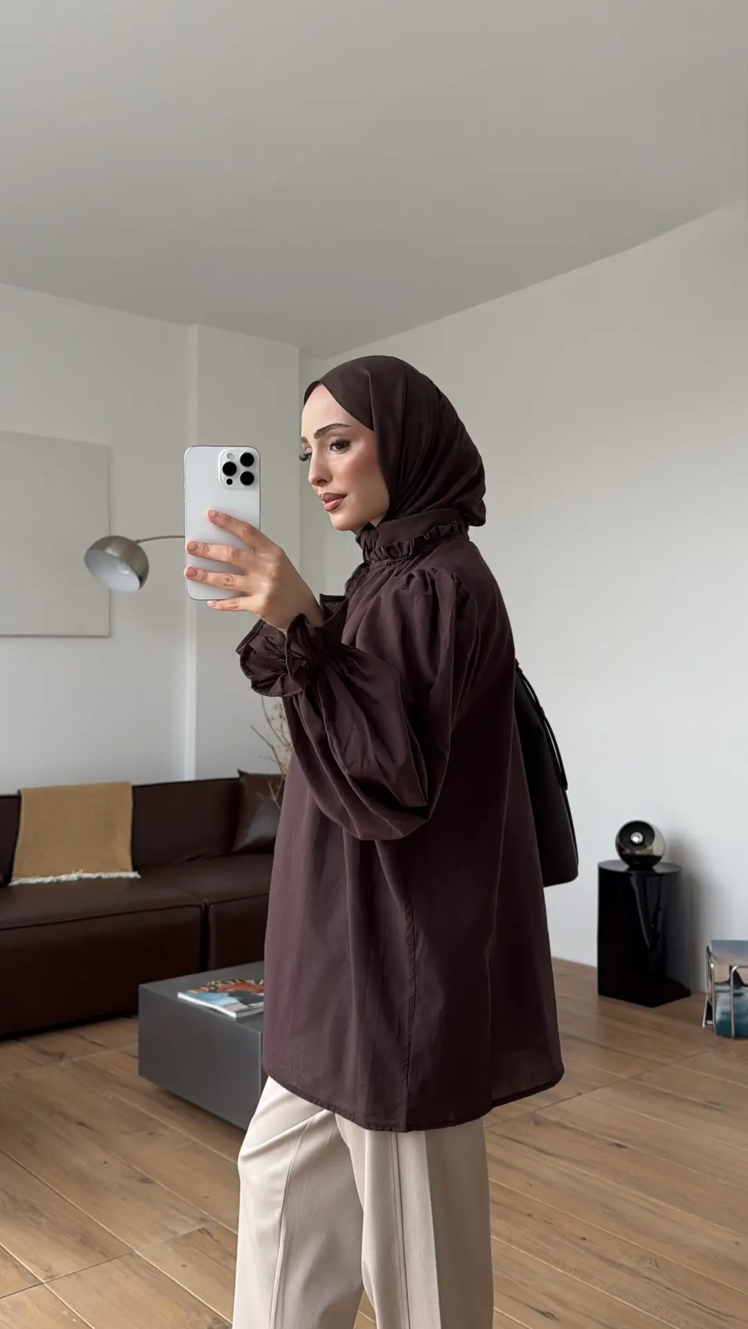 Fırfır Detaylı Vual Gömlek Kahve - Görsel 2