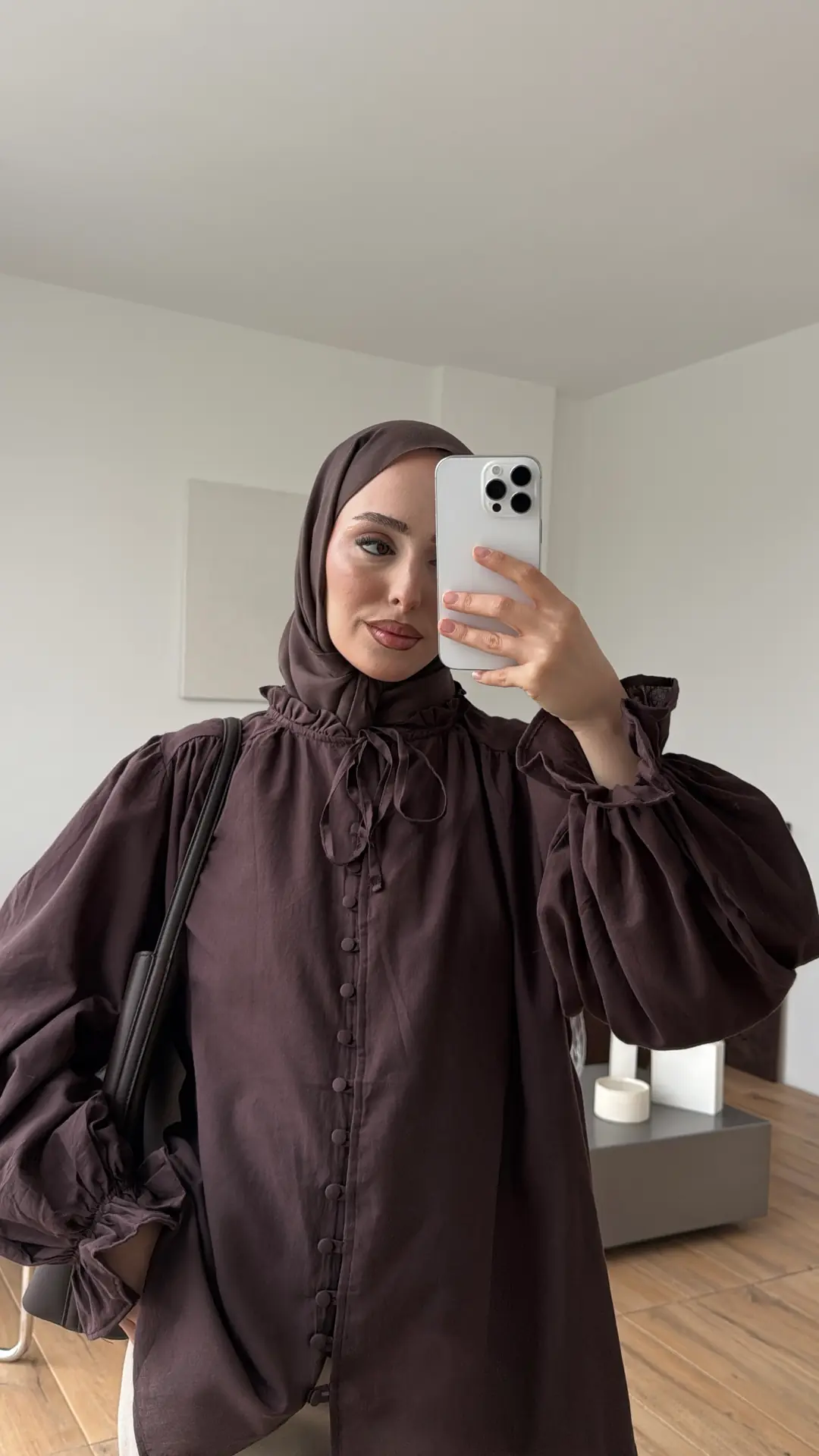 Fırfır Detaylı Vual Gömlek Kahve - Görsel 7