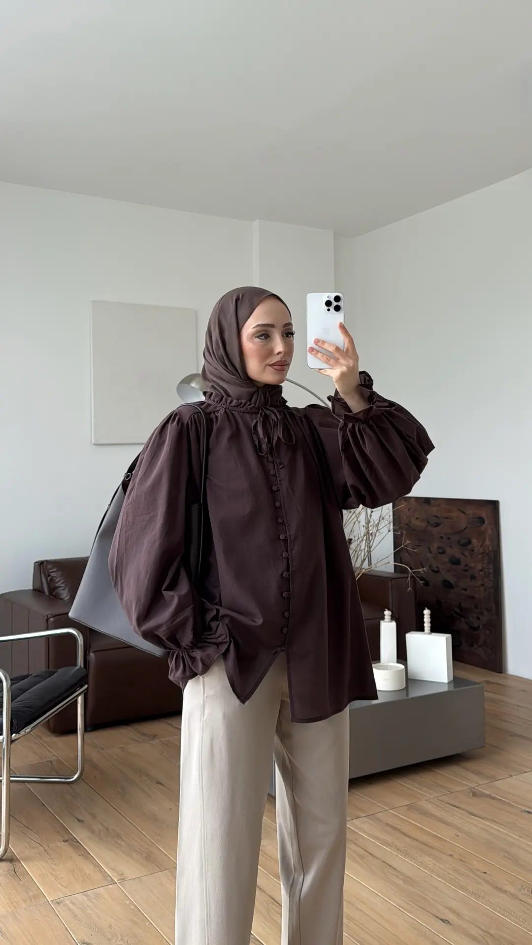 Fırfır Detaylı Vual Gömlek Kahve - Görsel 9