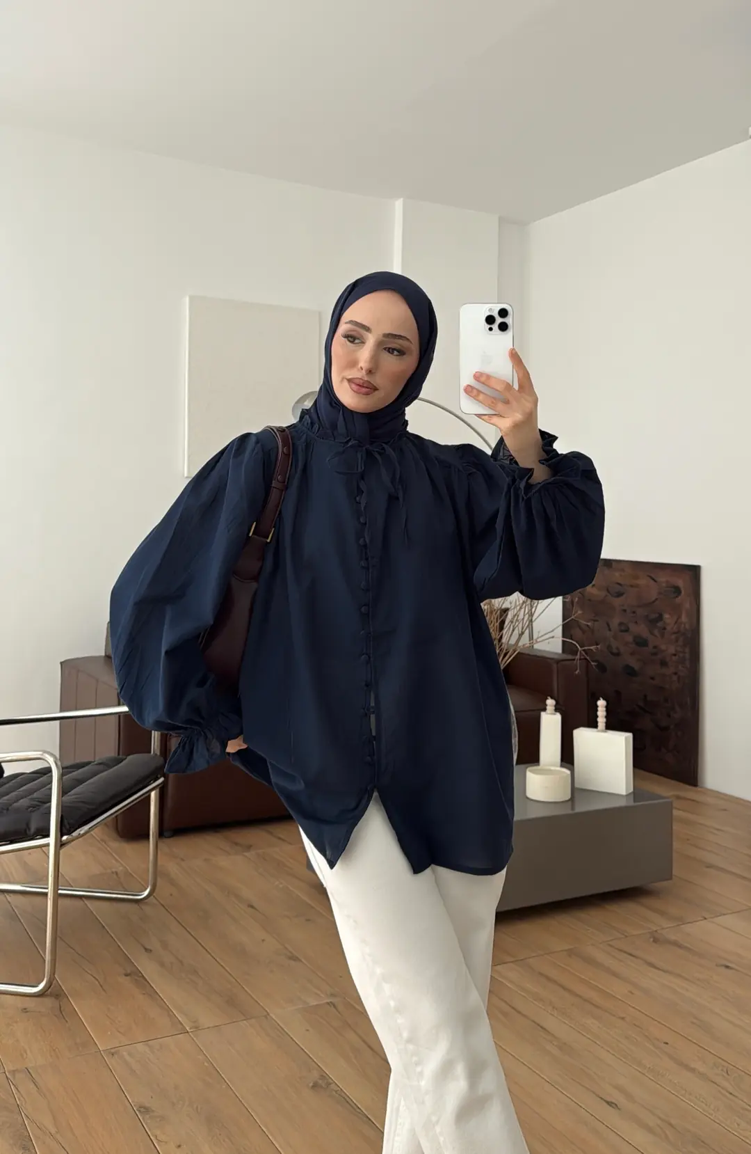 Fırfır Detaylı Vual Gömlek Lacivert