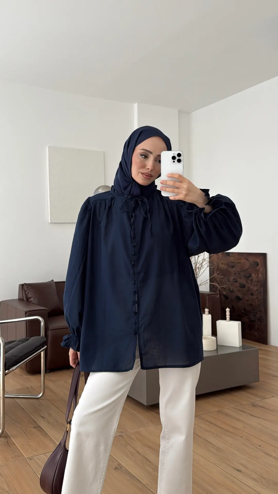 Fırfır Detaylı Vual Gömlek Lacivert - Görsel 3