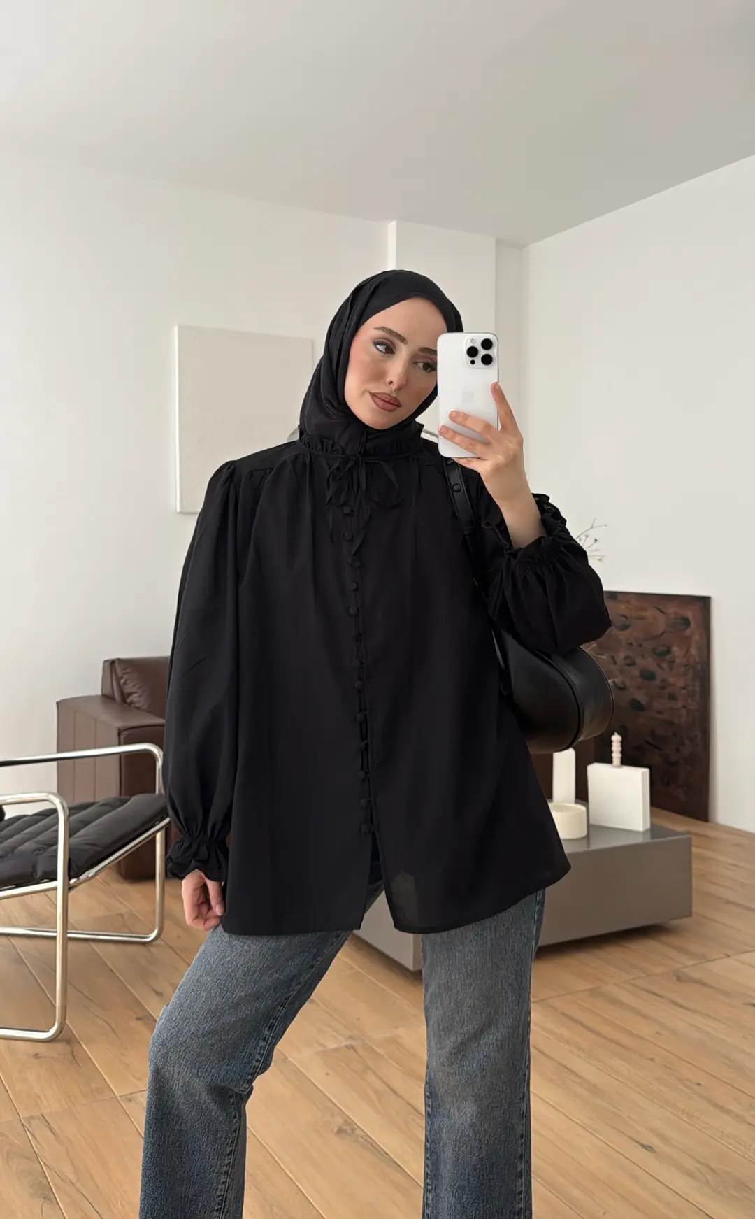 Fırfır Detaylı Vual Gömlek Siyah - Görsel 10