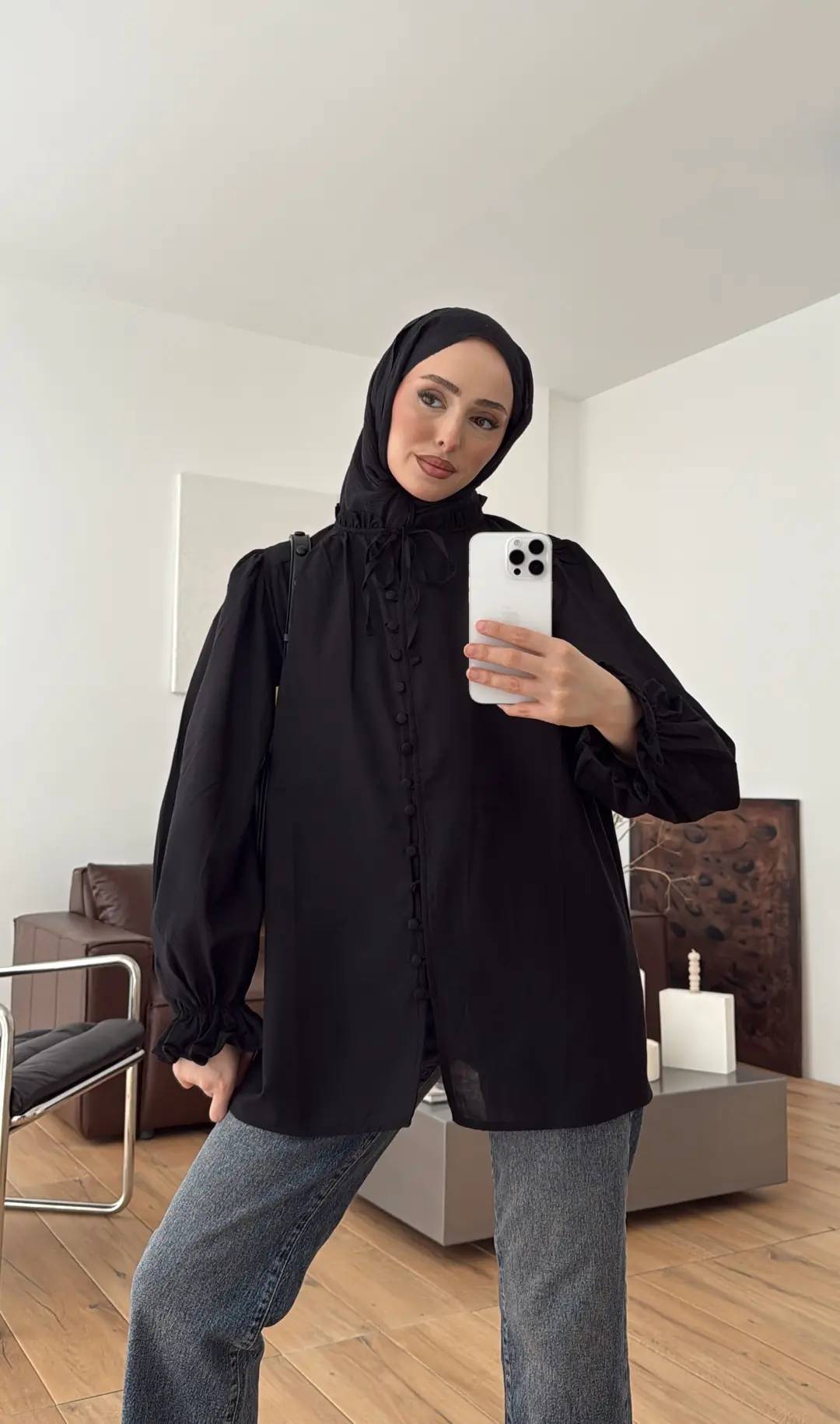 Fırfır Detaylı Vual Gömlek Siyah - Görsel 16