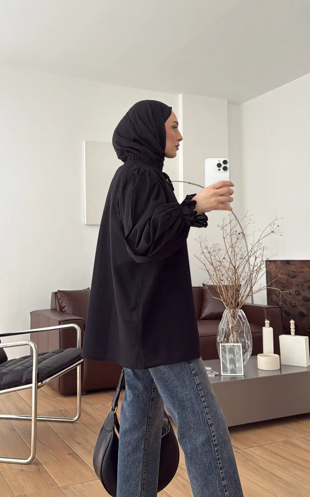 Fırfır Detaylı Vual Gömlek Siyah - Görsel 3