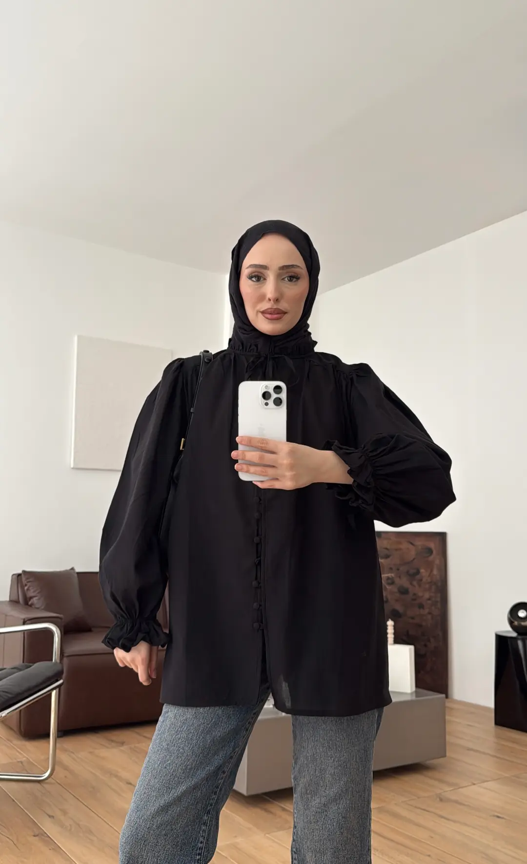 Fırfır Detaylı Vual Gömlek Siyah - Görsel 5