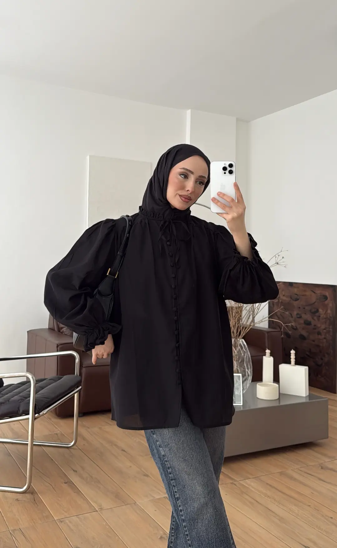 Fırfır Detaylı Vual Gömlek Siyah - Görsel 9