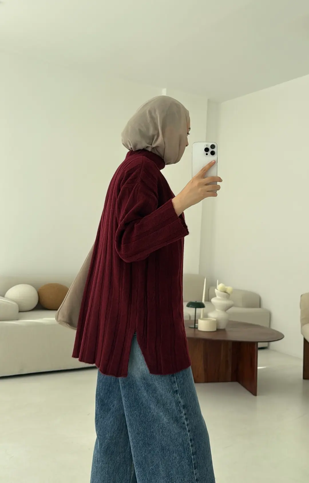 Fitilli Triko Kazak Bordo