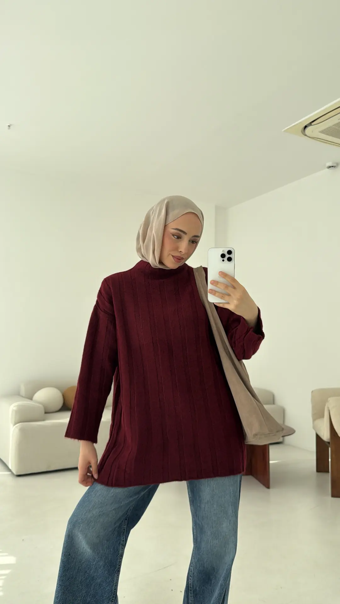 Fitilli Triko Kazak Bordo - Görsel 2