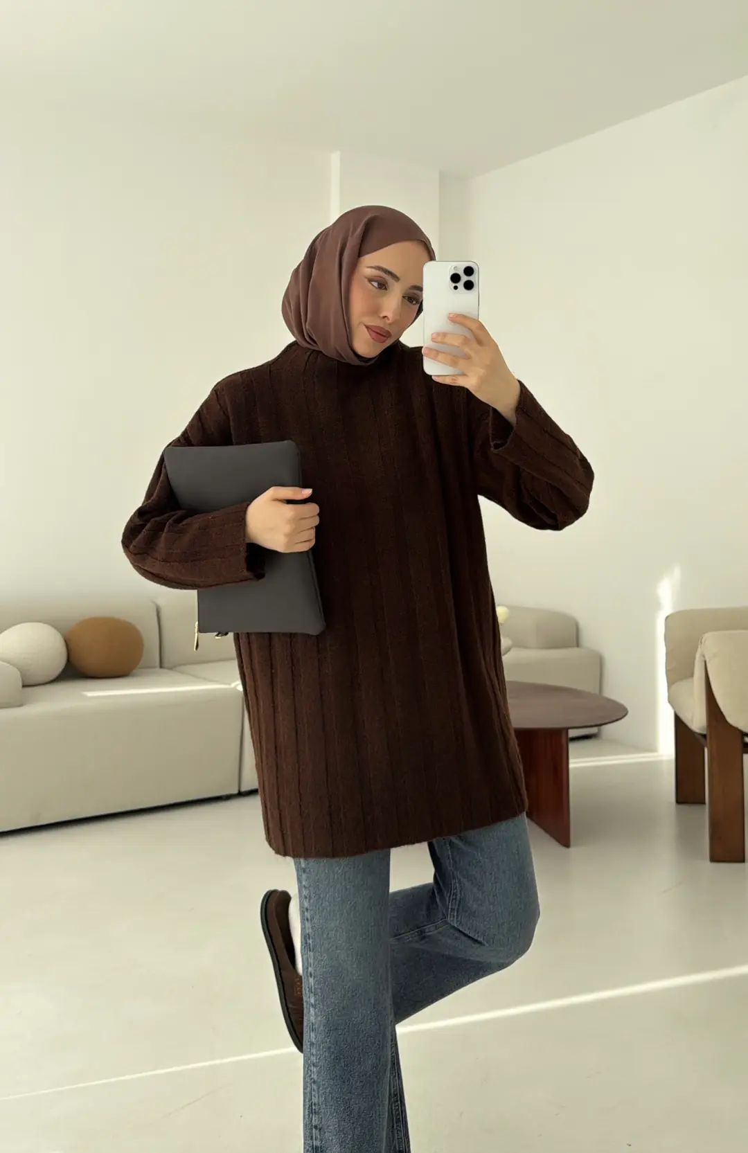 Fitilli Triko Kazak Kahve - Görsel 2