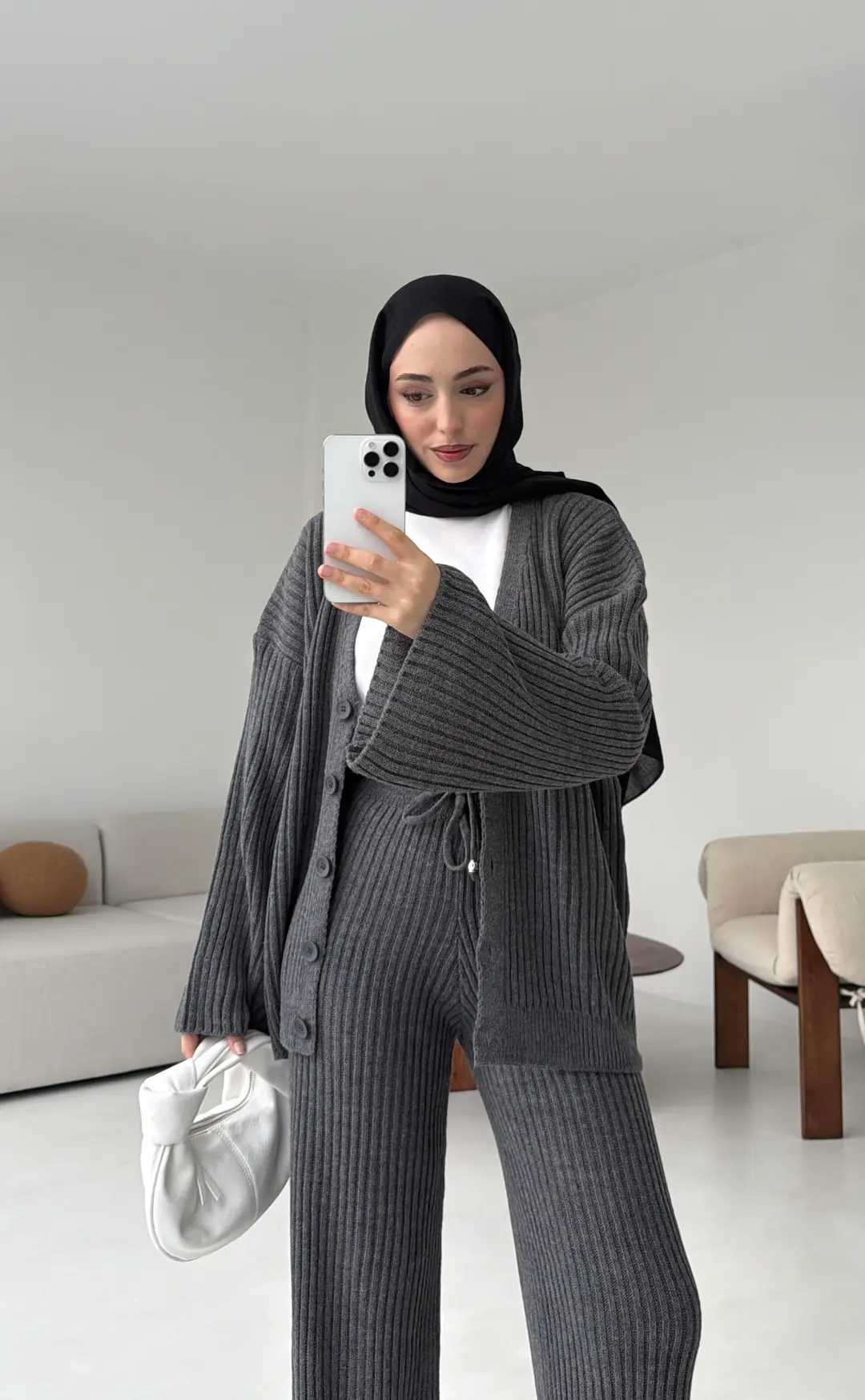 Fitilli Triko Takım Antrasit - Görsel 5